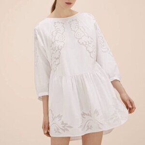 New Maje Raolita 100% Cotton Embroidered Mini Dress White S $395
